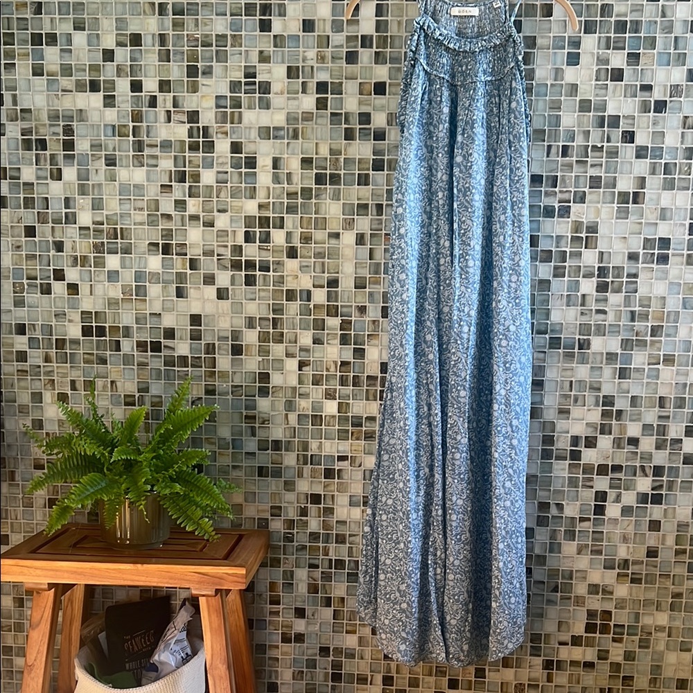 Doen Blue A-line Pleated Maxi Skirt Resort Wear